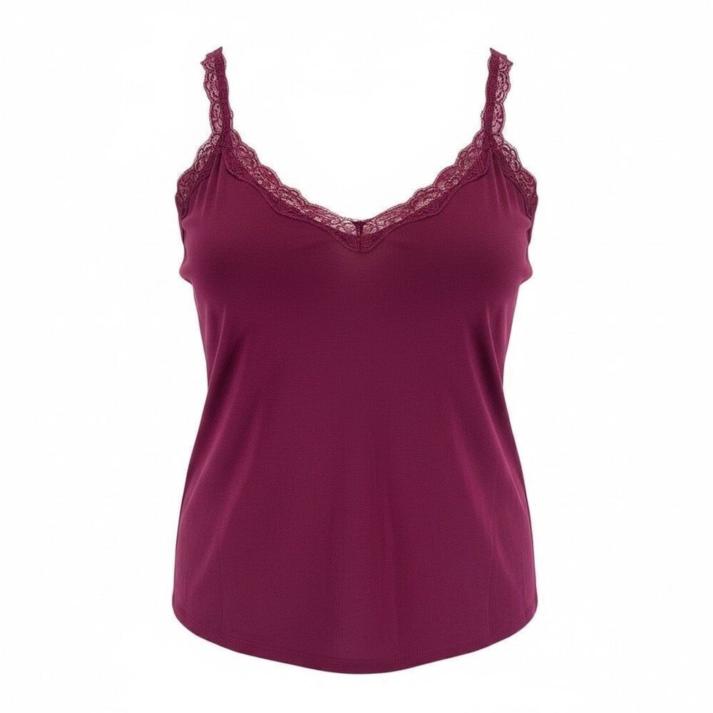 Faded Glory Burgundy Lace Trim Cami Tank Top Plus Size 2X Y2K Soft Girl Coquette